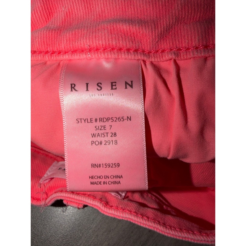 Risen Jeans Neon Pink Distressed Flare High Rise Denim RDP5265-N Size 7/28 A1 - Picture 7 of 12